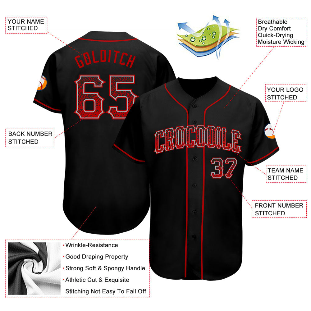 Custom Black Red-Gray Authentic Drift Fashion Baseball Jersey view 3