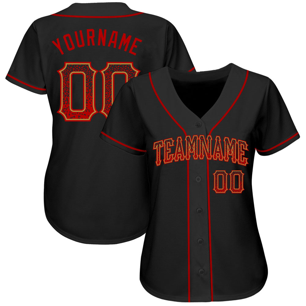 Custom Black Red-Old Gold Authentic Drift Fashion Baseball Jersey view 2