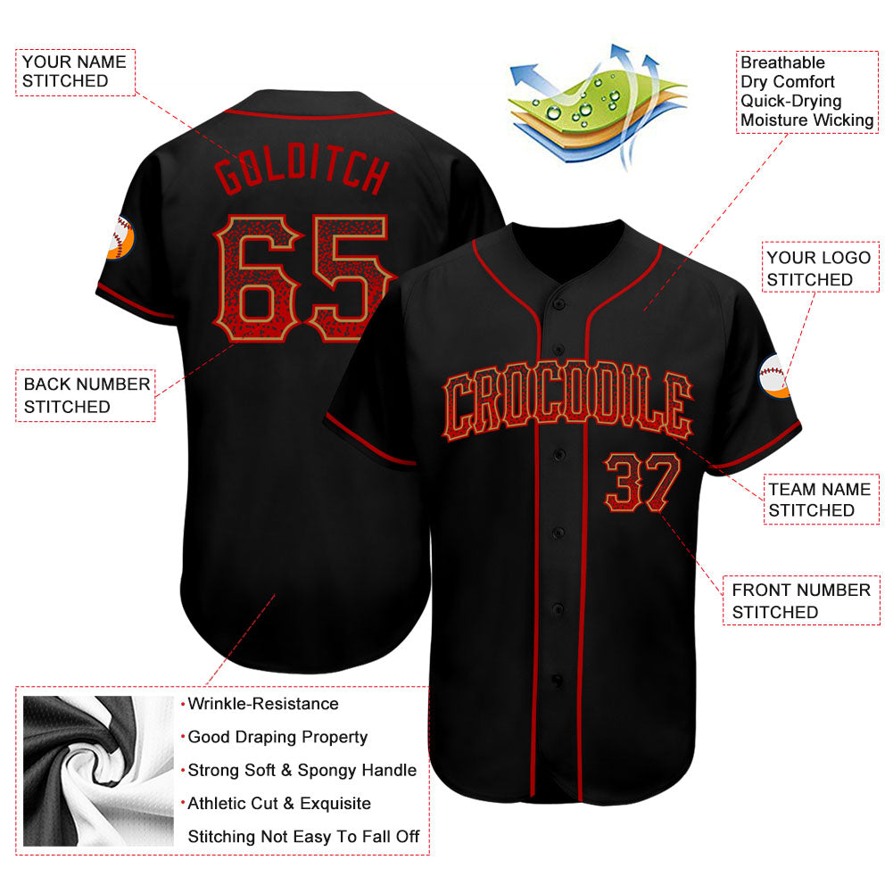 Custom Black Red-Old Gold Authentic Drift Fashion Baseball Jersey view 3