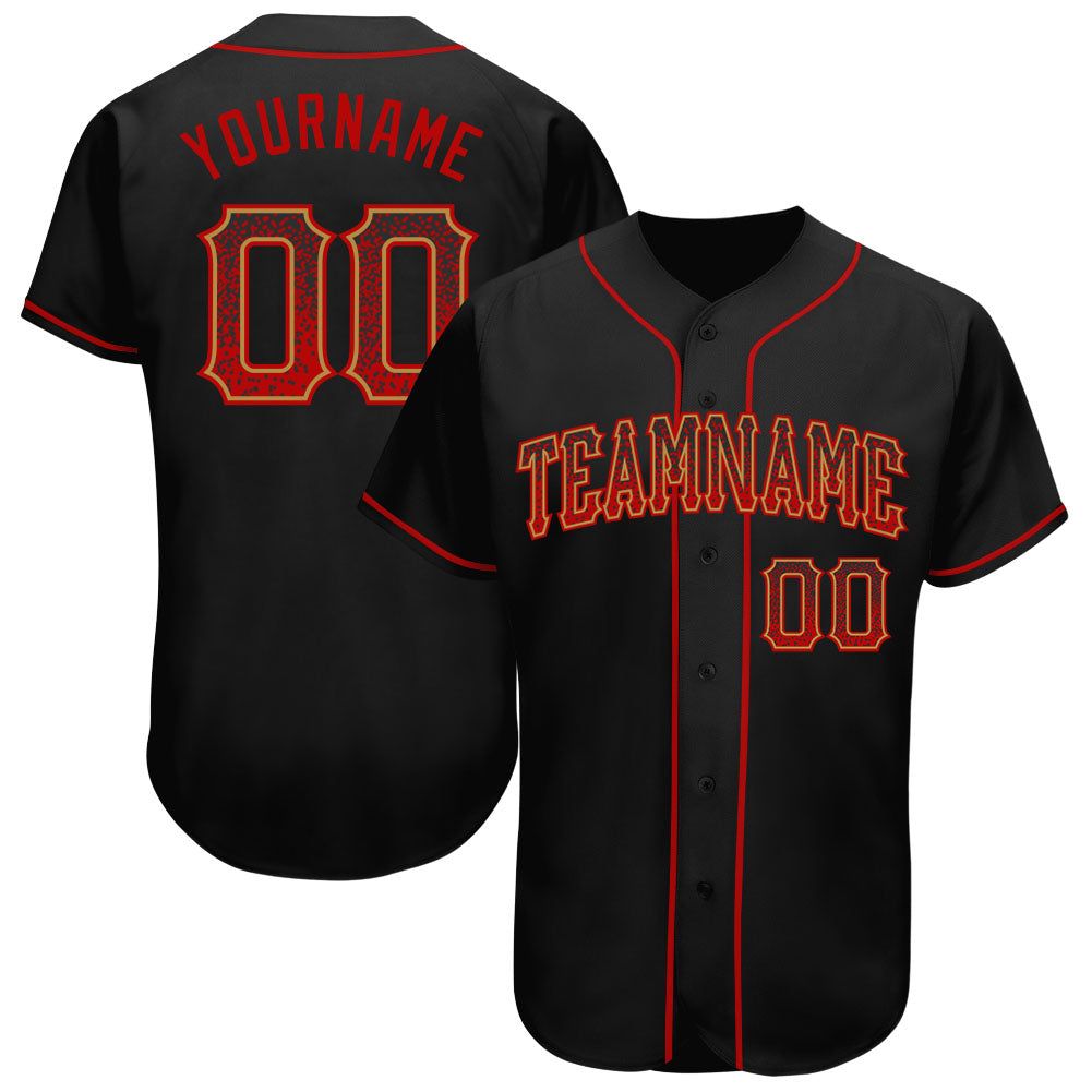 Custom Black Red-Old Gold Authentic Drift Fashion Baseball Jersey - Main View