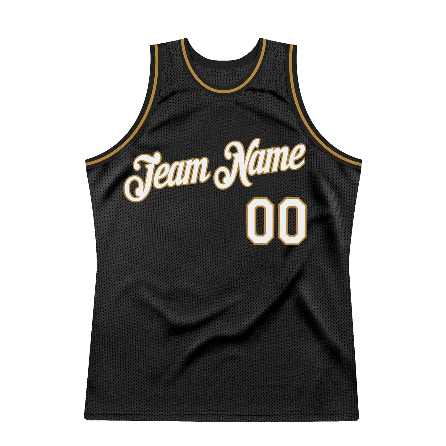 Custom Black White-Old Gold Authentic Throwback Basketball Jersey view 5