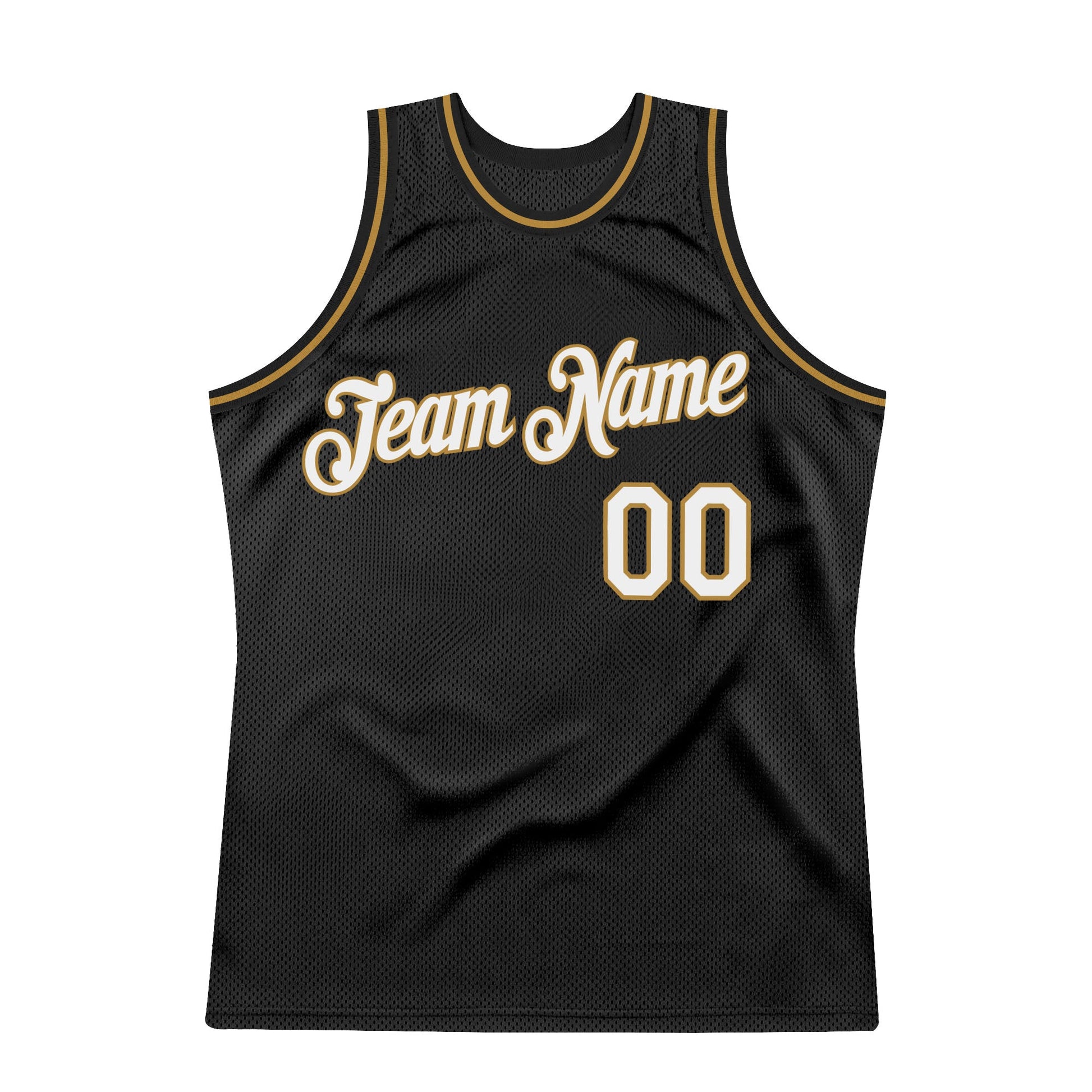 Custom Black White-Old Gold Authentic Throwback Basketball Jersey view 5