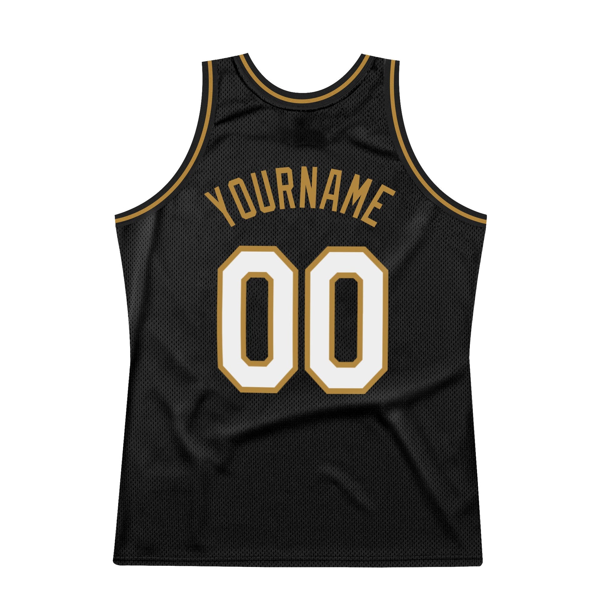 Custom Black White-Old Gold Authentic Throwback Basketball Jersey view 6