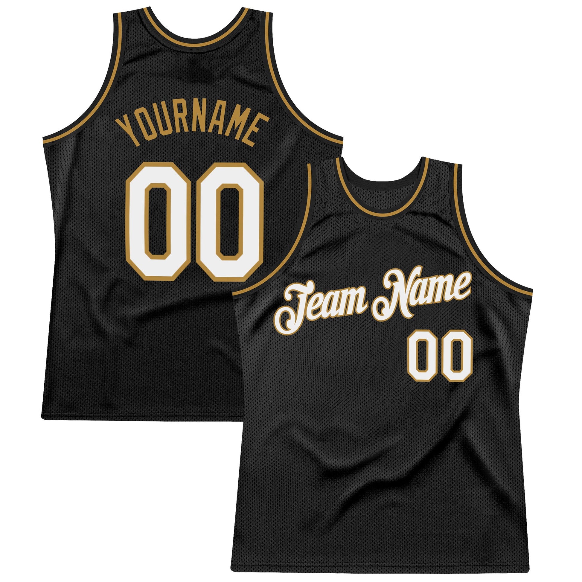 Custom Black White-Old Gold Authentic Throwback Basketball Jersey - Main View