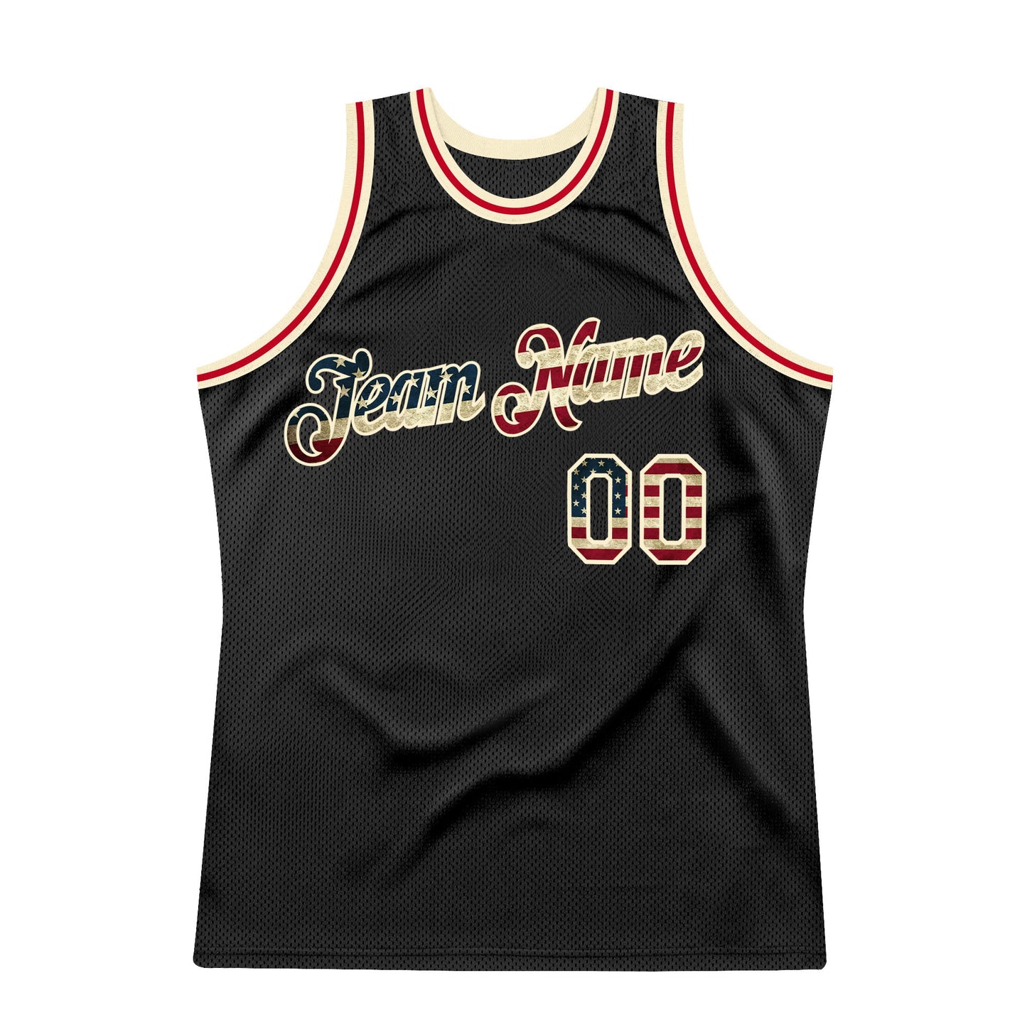 Custom Black Vintage USA Flag-Cream Authentic Throwback Basketball Jersey view 5