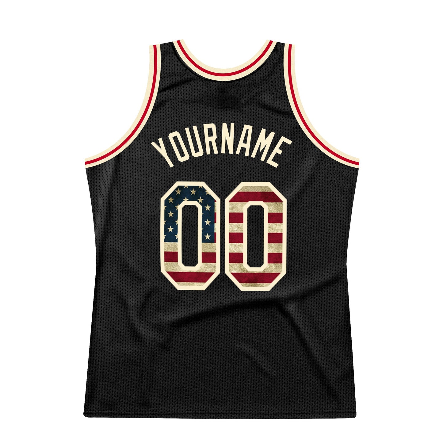 Custom Black Vintage USA Flag-Cream Authentic Throwback Basketball Jersey view 6