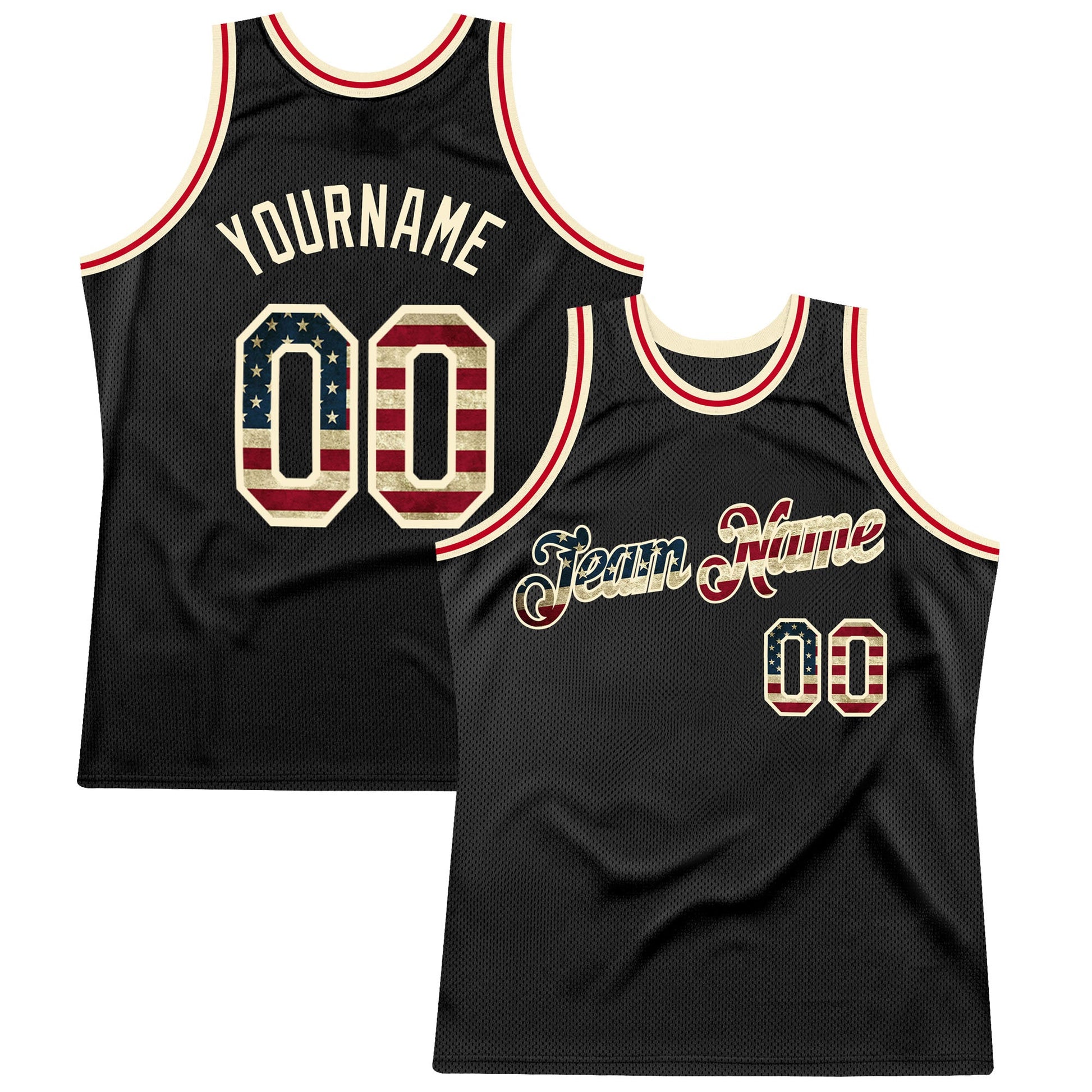 Custom Black Vintage USA Flag-Cream Authentic Throwback Basketball Jersey - Main View
