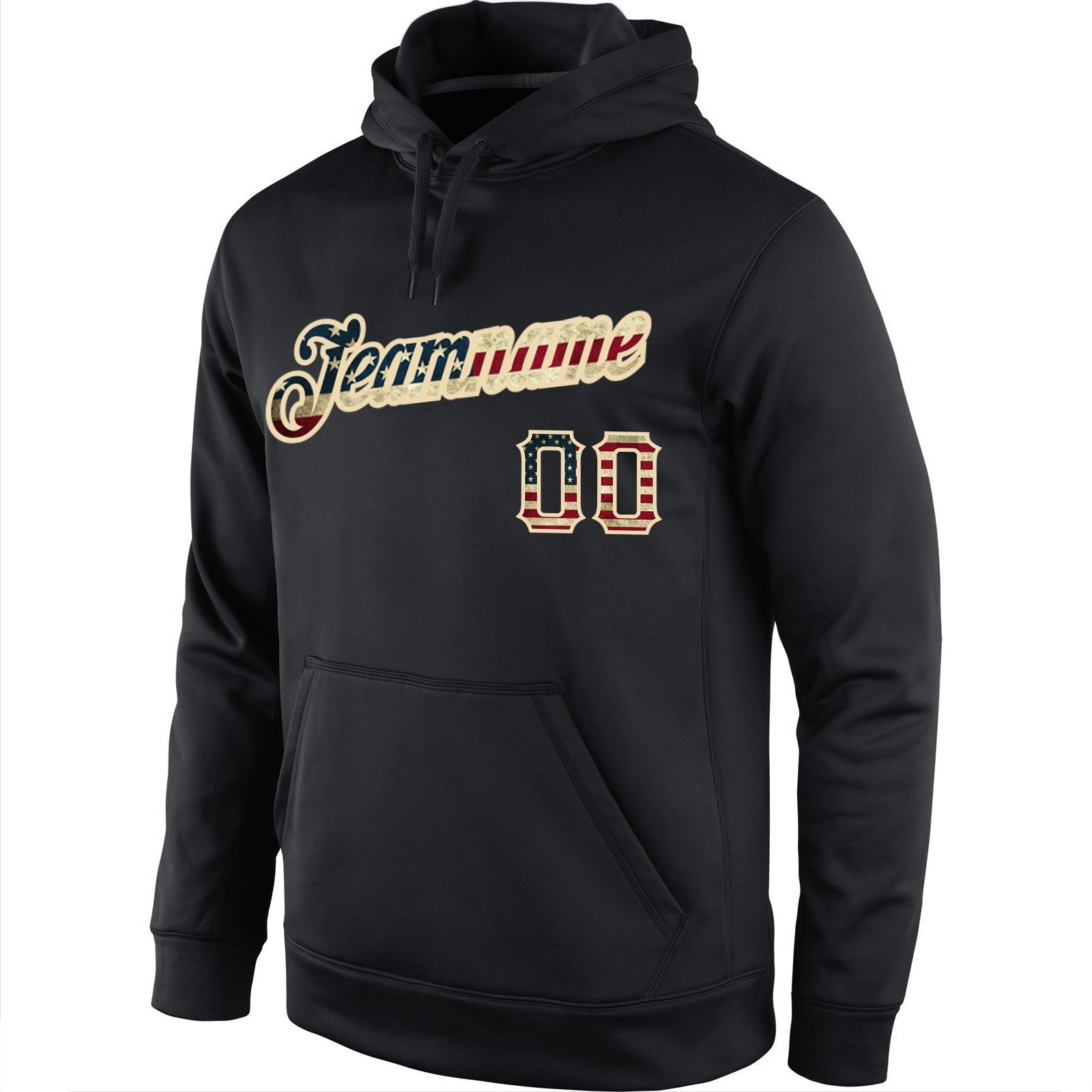 Custom Stitched Black Vintage USA Flag-Cream Sports Pullover Sweatshirt Hoodie view 2