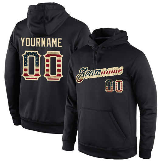 Custom Stitched Black Vintage USA Flag-Cream Sports Pullover Sweatshirt Hoodie - Main View