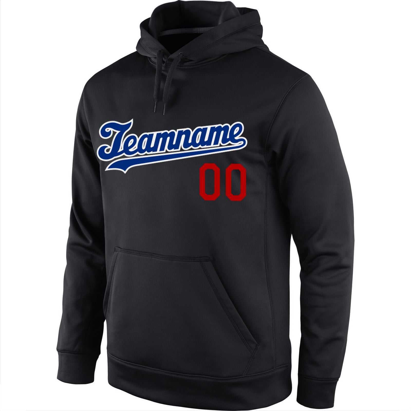 Custom Stitched Black Royal-Red Sports Pullover Sweatshirt Hoodie view 3