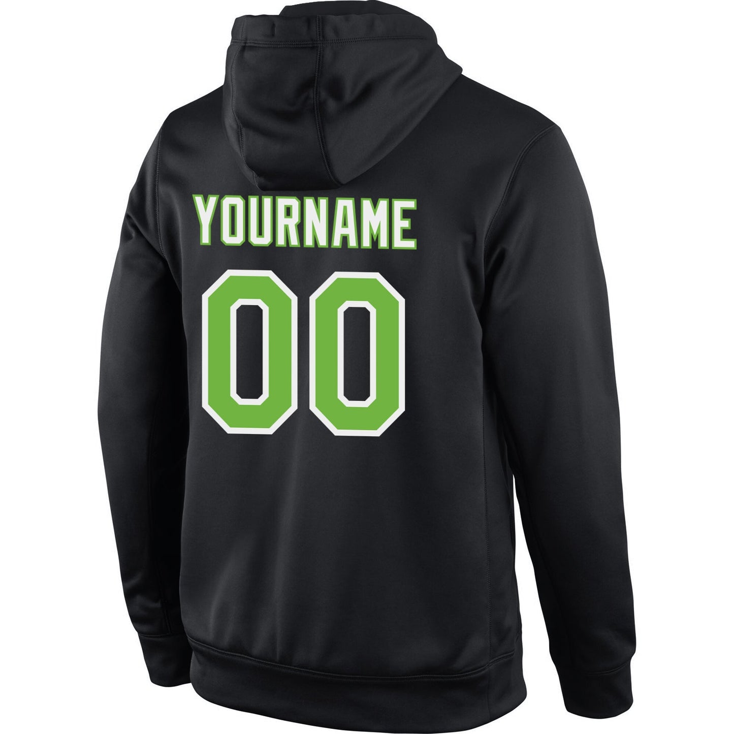 Custom Stitched Black Neon Green-White Sports Pullover Sweatshirt Hoodie view 3
