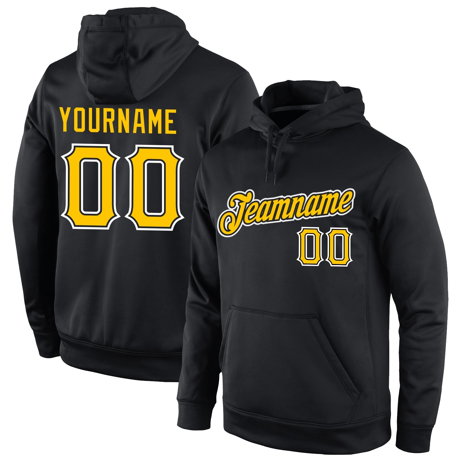 Custom Stitched Black Gold-White Sports Pullover Sweatshirt Hoodie - Main View