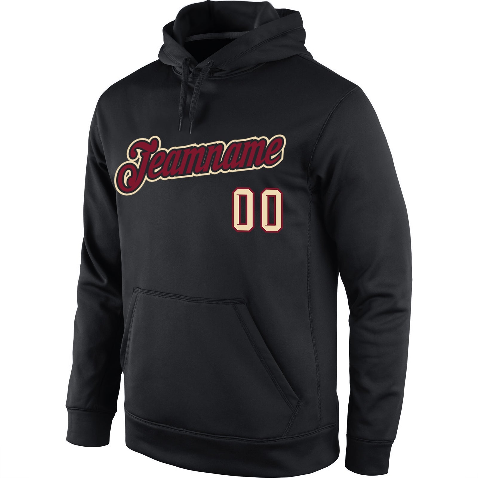 Custom Stitched Black Crimson-Cream Sports Pullover Sweatshirt Hoodie view 2