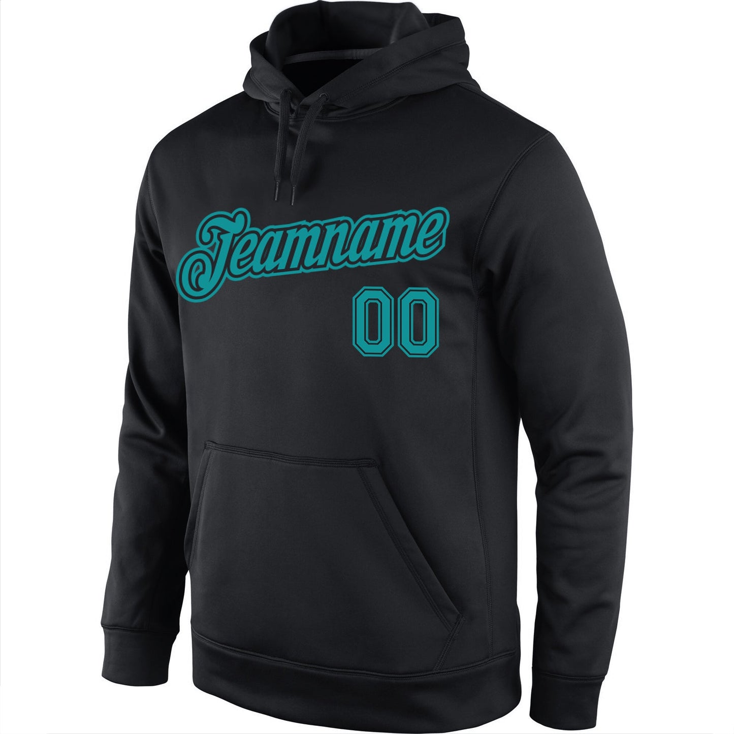 Custom Stitched Black Aqua Sports Pullover Sweatshirt Hoodie view 2
