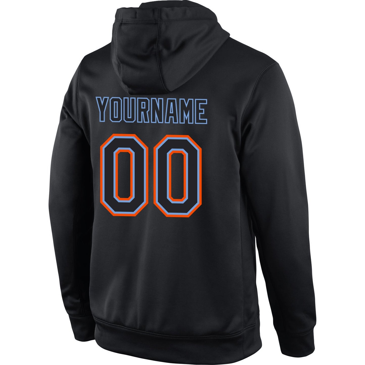 Custom Stitched Black Black-Orange Sports Pullover Sweatshirt Hoodie view 3
