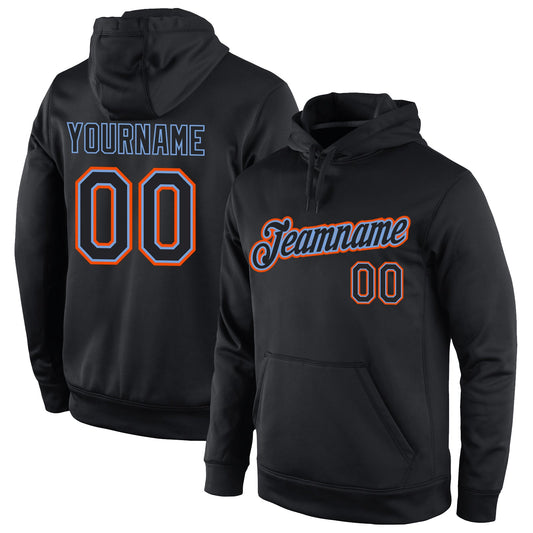 Custom Stitched Black Black-Orange Sports Pullover Sweatshirt Hoodie - Main View