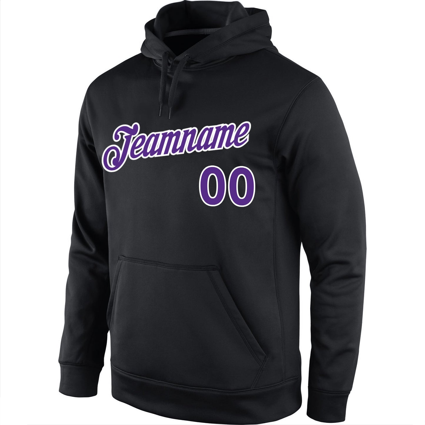 Custom Stitched Black Purple-White Sports Pullover Sweatshirt Hoodie view 2