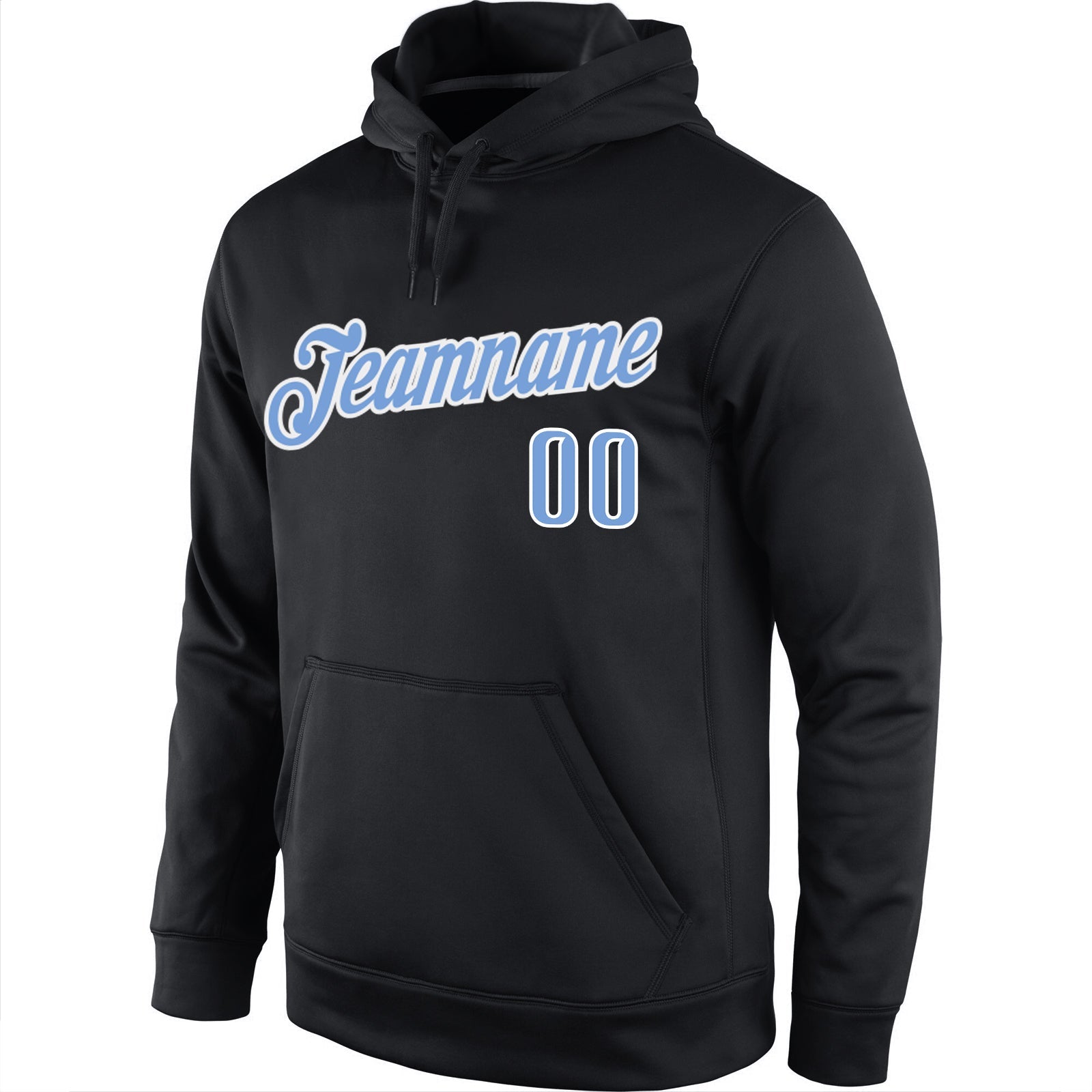 Custom Stitched Black Light Blue-White Sports Pullover Sweatshirt Hoodie view 2