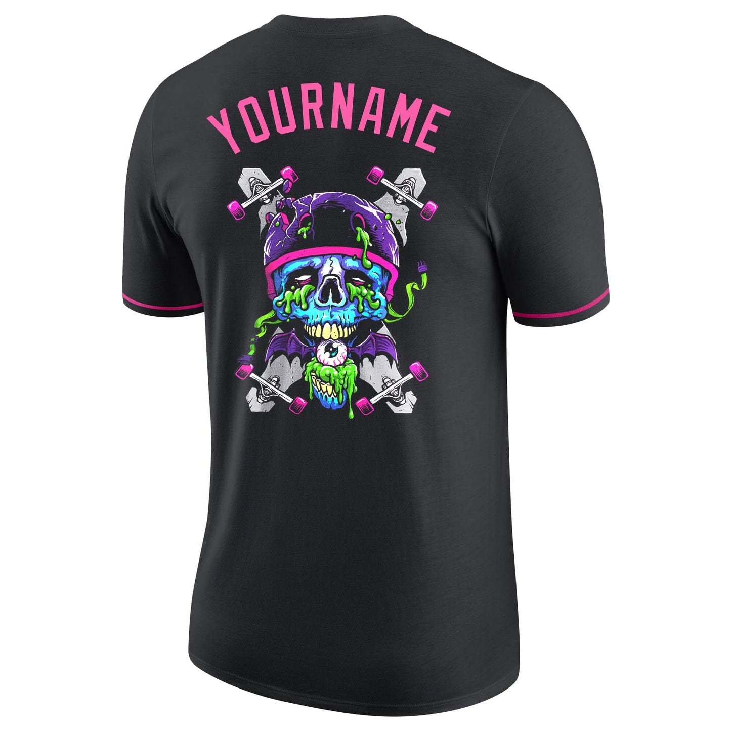 Custom Black Light Blue-Pink Skull Fashion Performance T-Shirt view 5