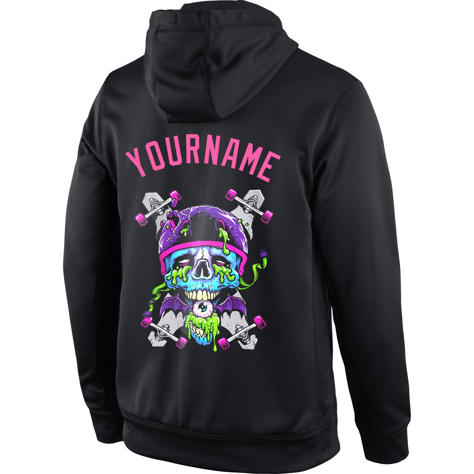 Custom Stitched Black Pink-Light Blue 3D Skull Fashion Sports Pullover Sweatshirt Hoodie view 3