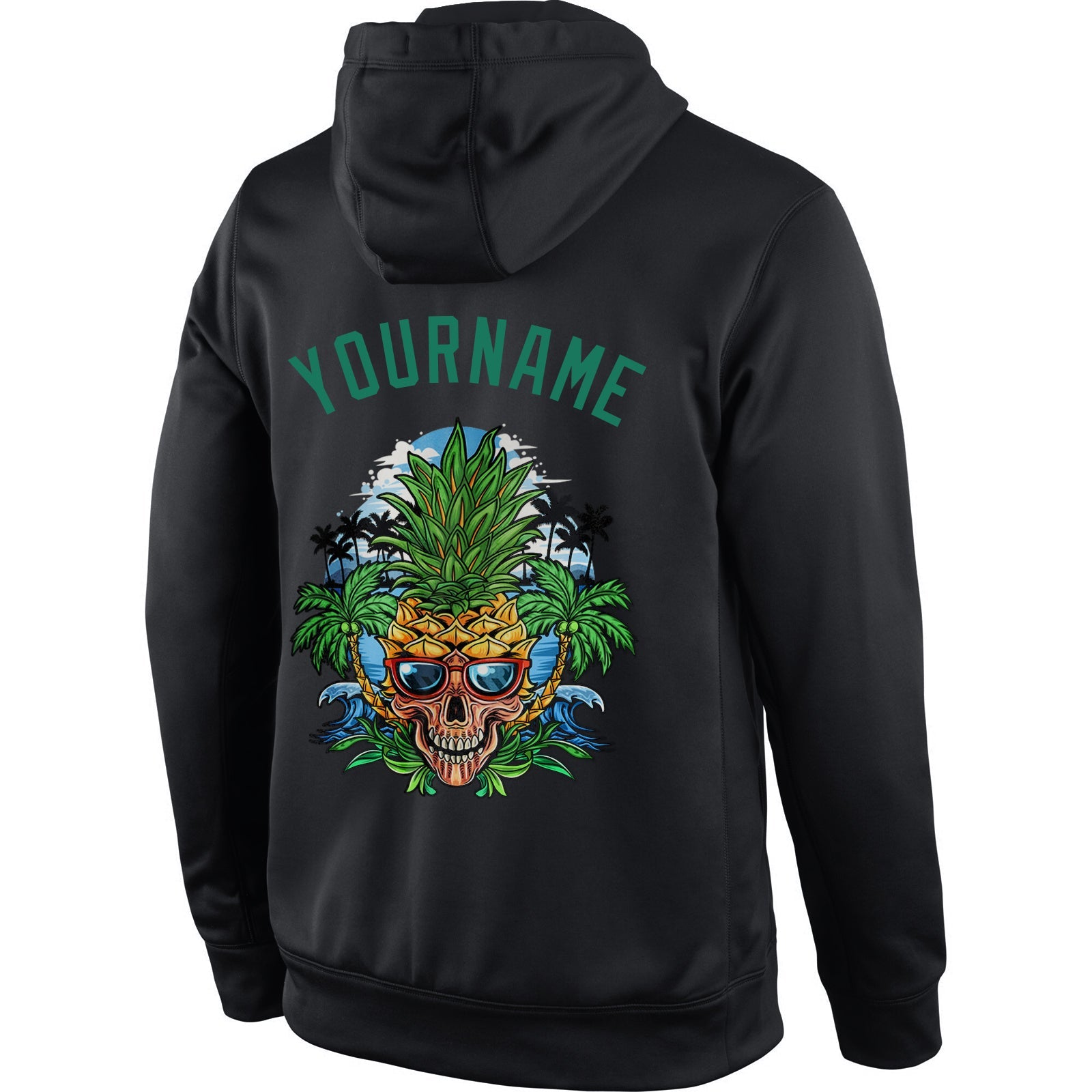 Custom Stitched Black Kelly Green-Gold 3D Skull Pineapple Head Sports Pullover Sweatshirt Hoodie view 3