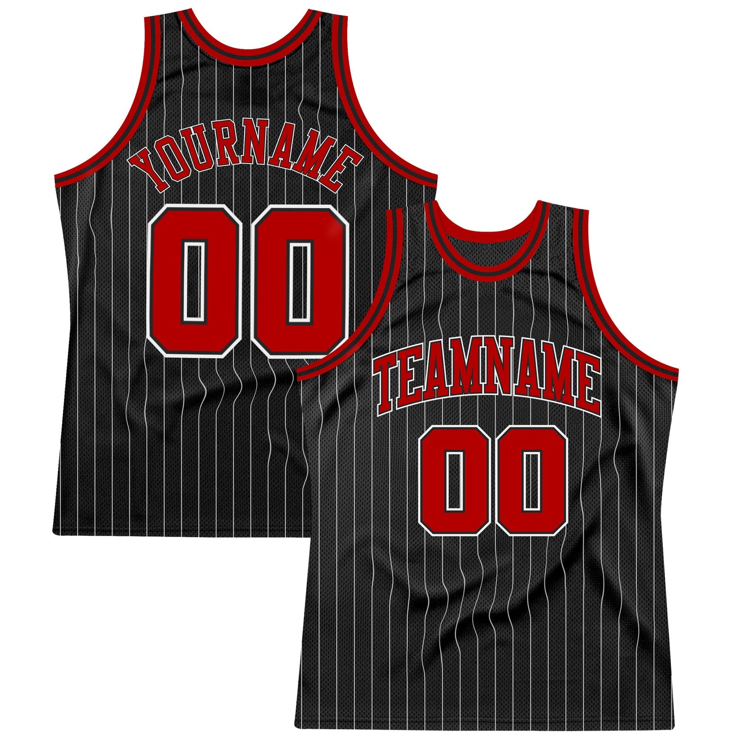 Custom Black White Pinstripe Red-White Authentic Basketball Jersey - Main View