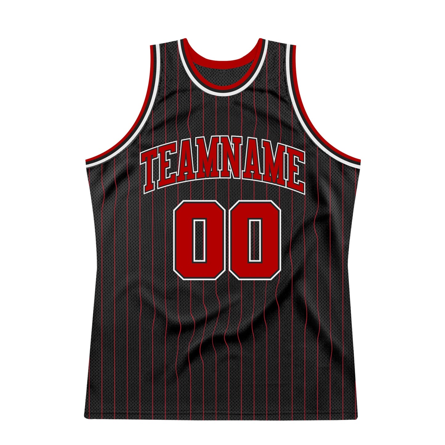 Custom Black Red Pinstripe Red-White Authentic Basketball Jersey view 6