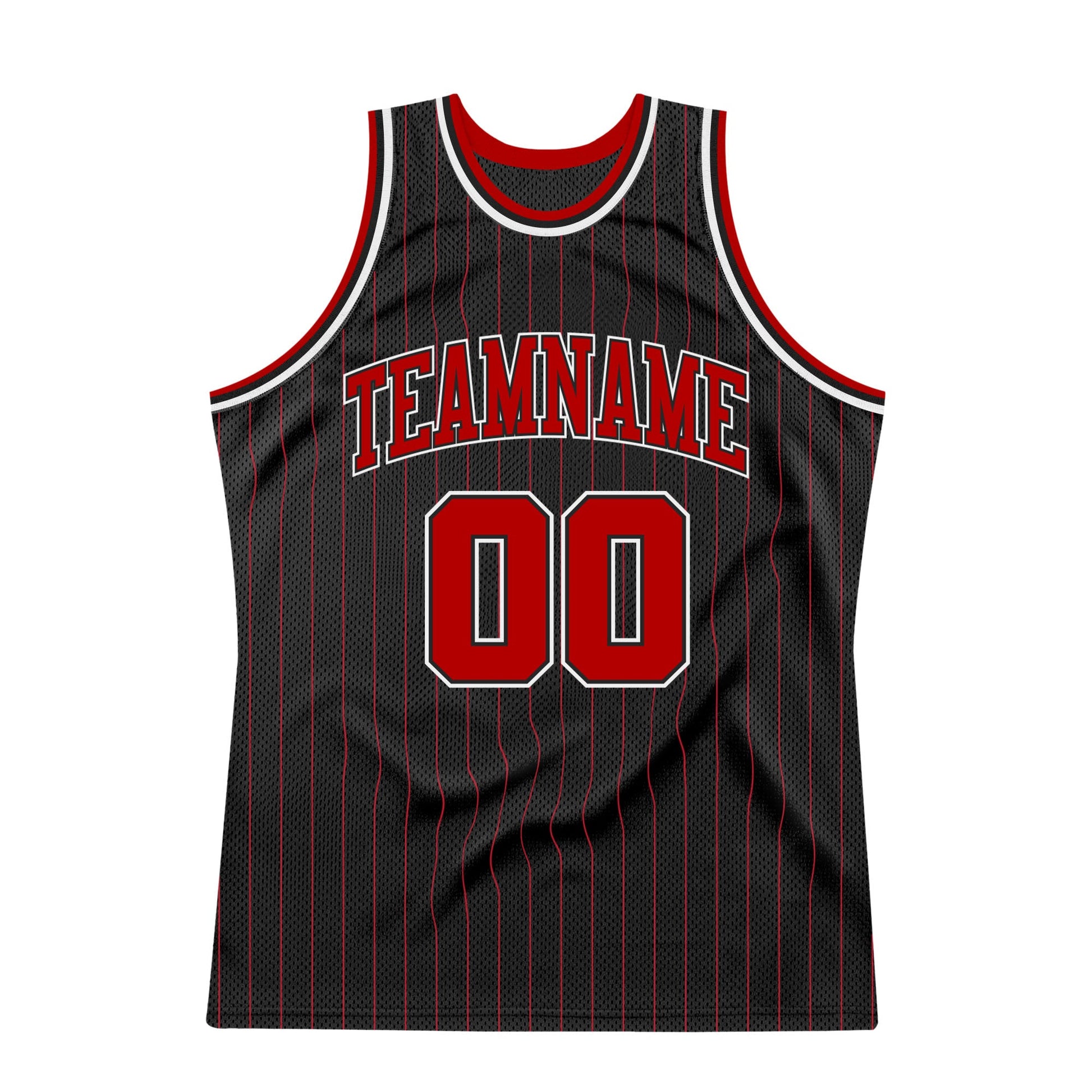 Custom Black Red Pinstripe Red-White Authentic Basketball Jersey view 6
