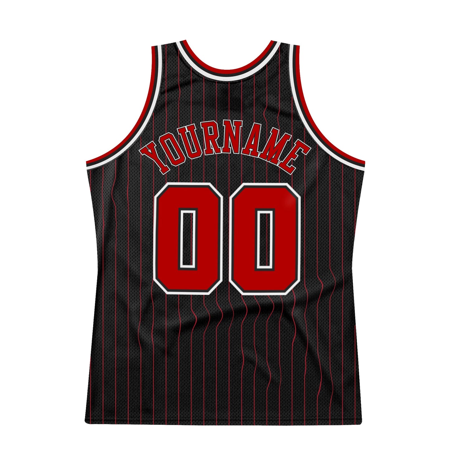 Custom Black Red Pinstripe Red-White Authentic Basketball Jersey view 7
