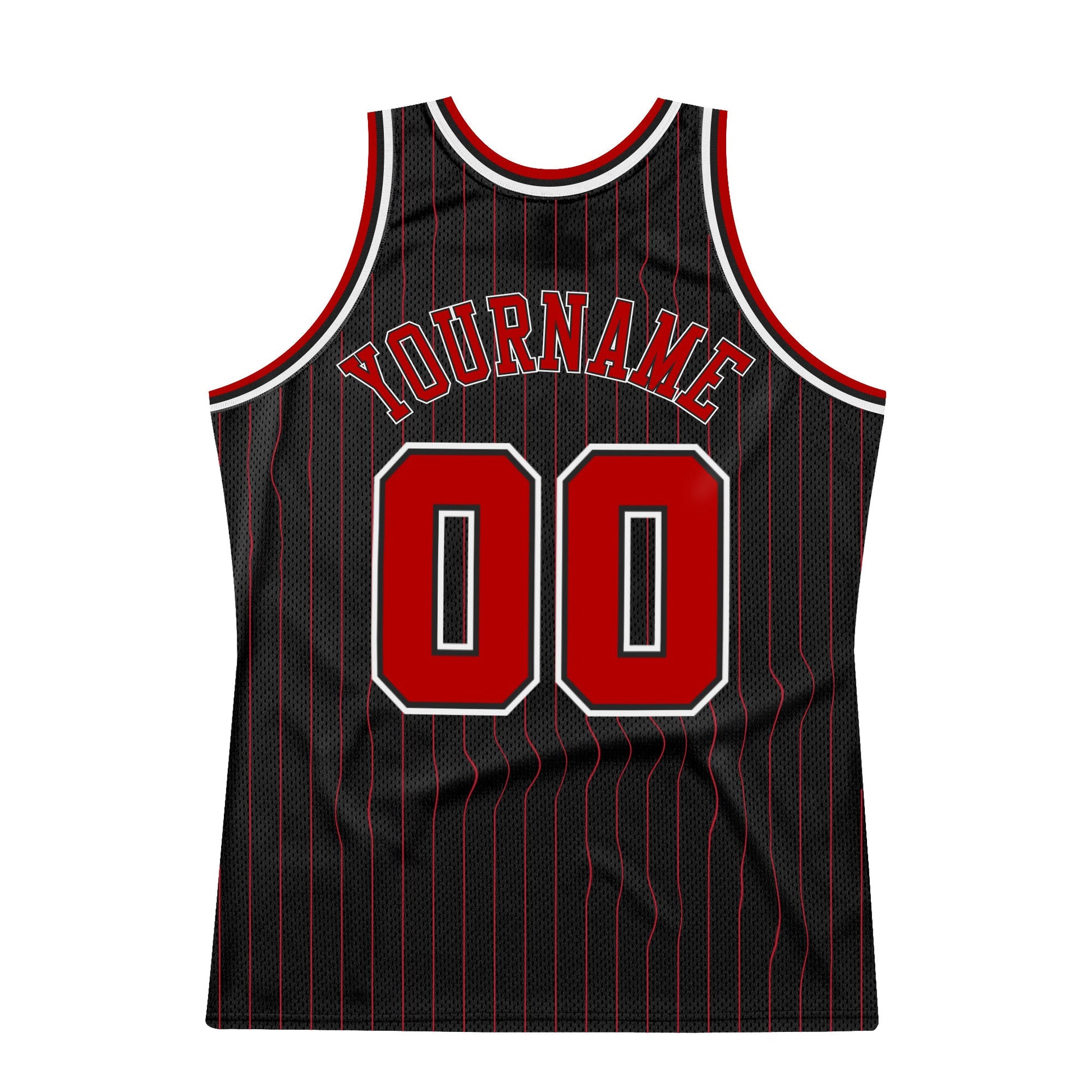 Custom Black Red Pinstripe Red-White Authentic Basketball Jersey view 7