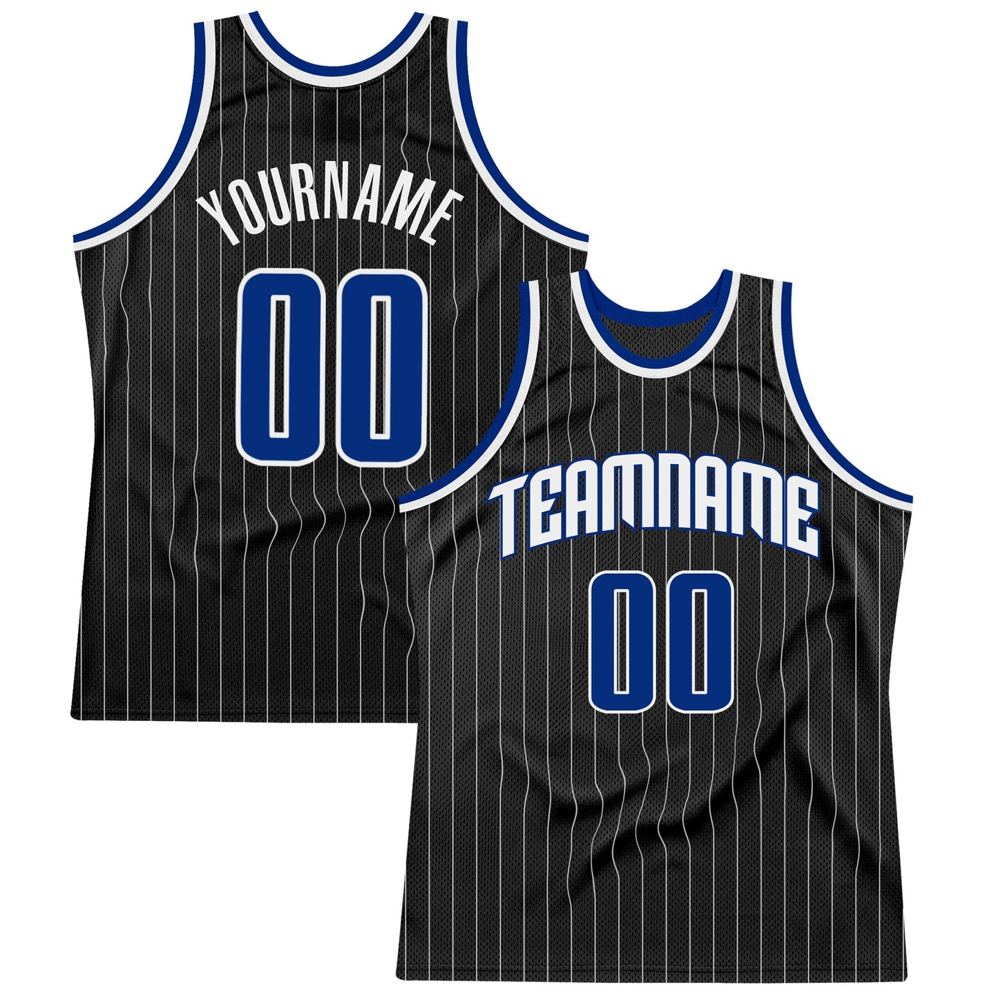 Custom Black White Pinstripe Royal-White Authentic Basketball Jersey - Main View