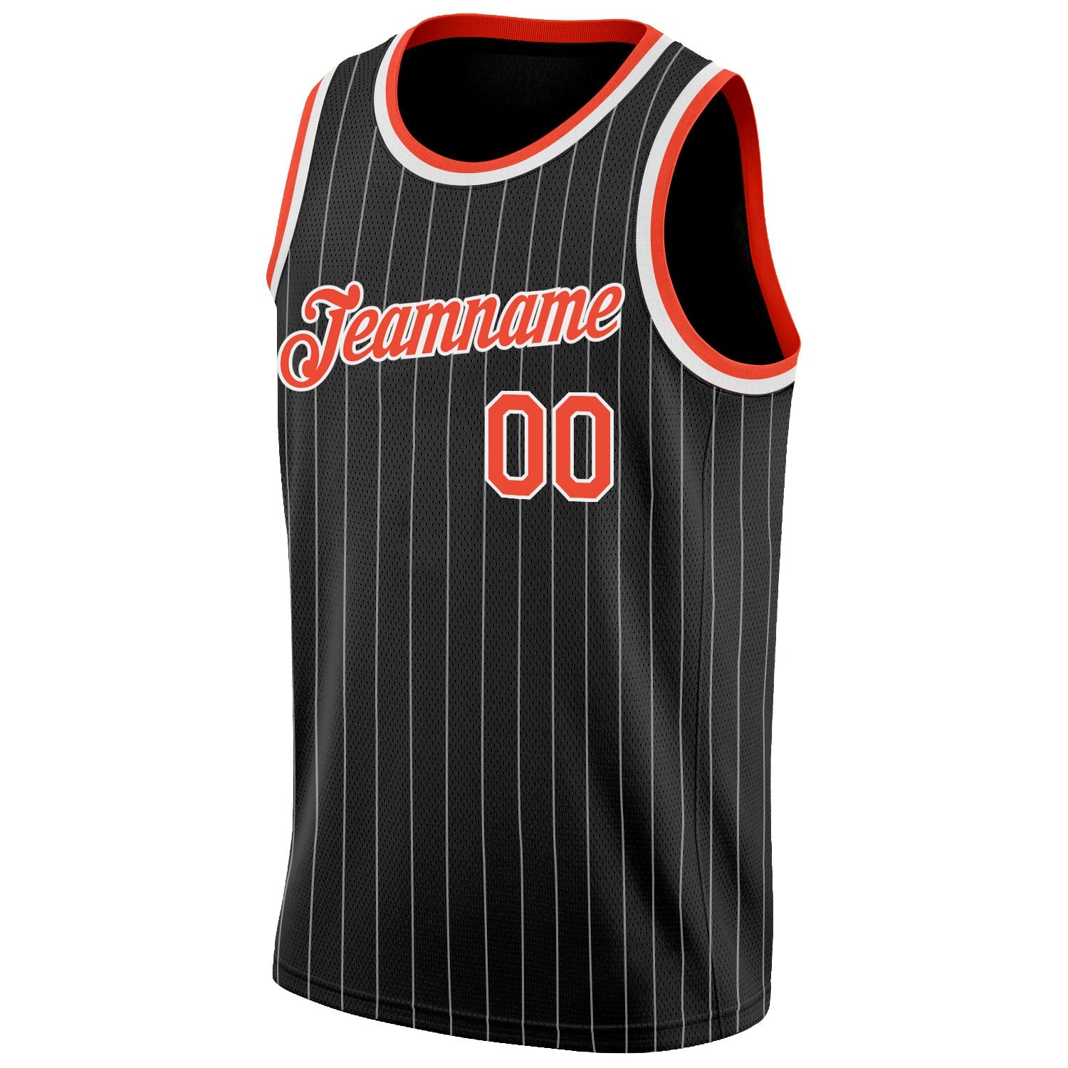 Custom Black White Pinstripe Orange-White Authentic Basketball Jersey view 5