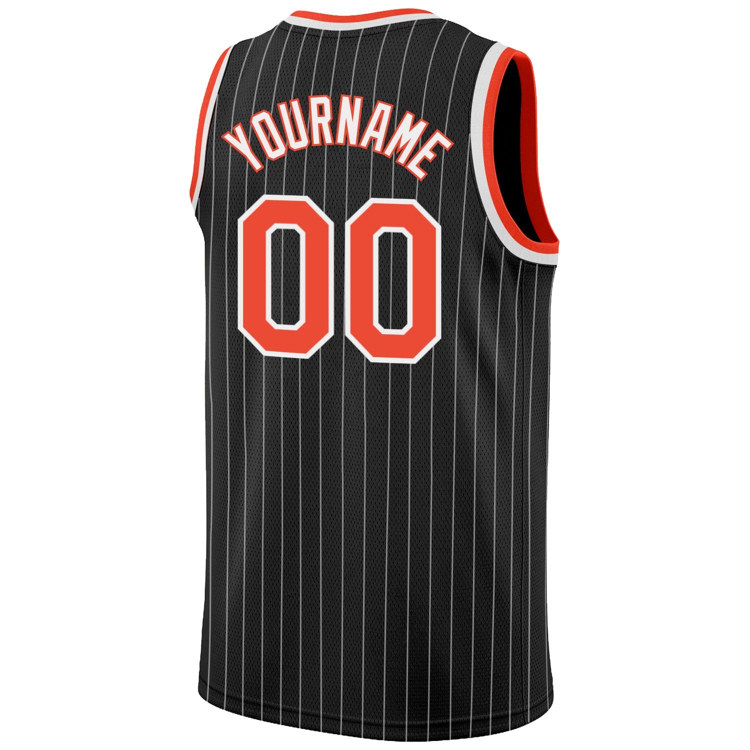 Custom Black White Pinstripe Orange-White Authentic Basketball Jersey view 6