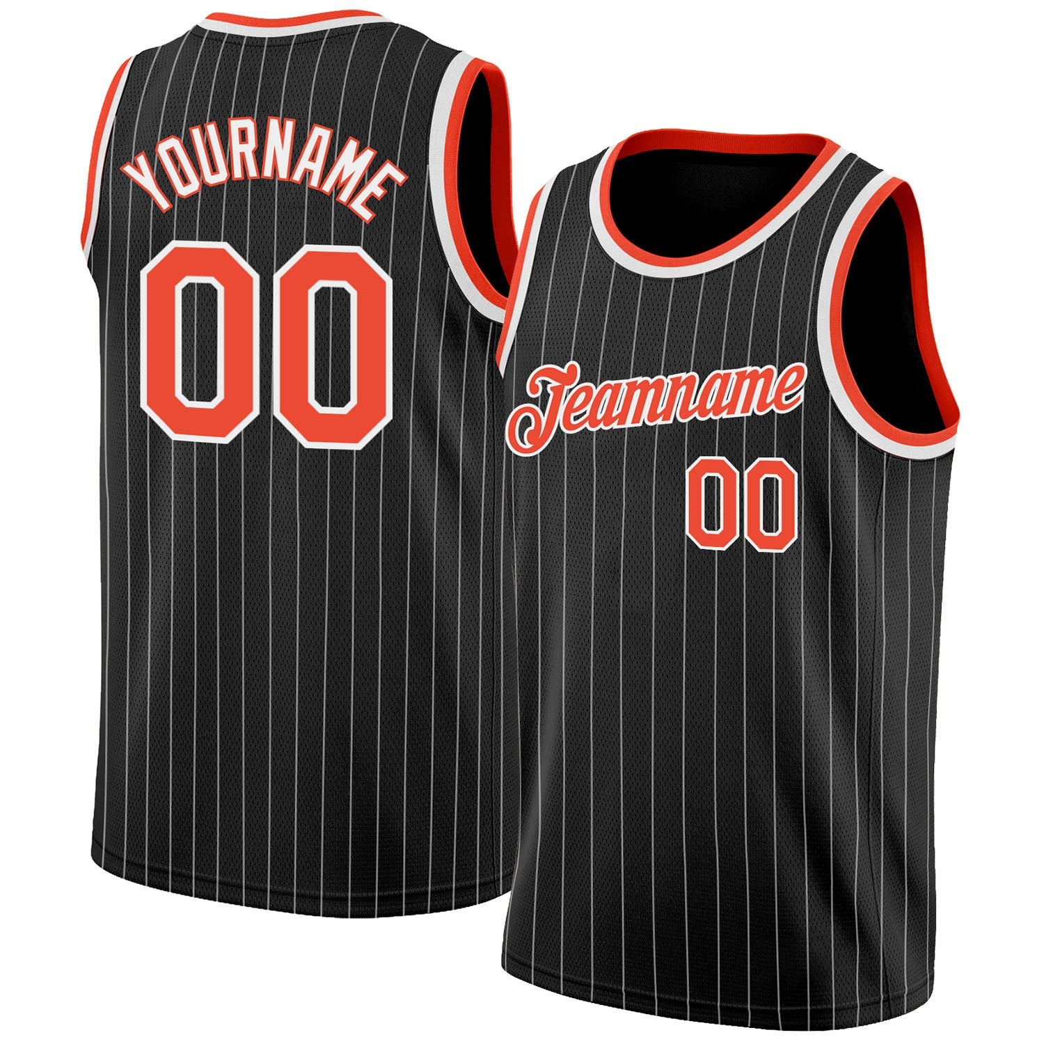 Custom Black White Pinstripe Orange-White Authentic Basketball Jersey - Main View