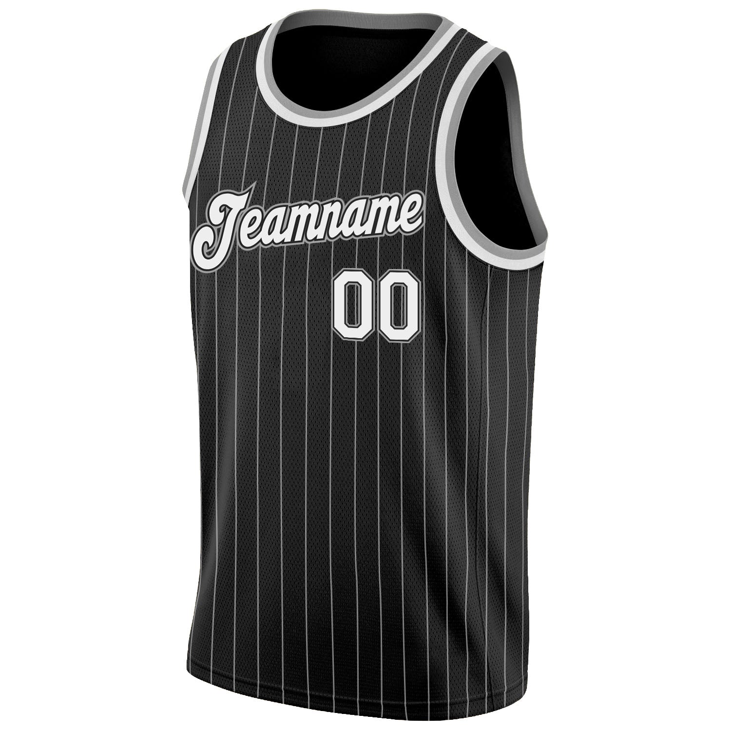 Custom Black White Pinstripe White-Gray Authentic Basketball Jersey view 5