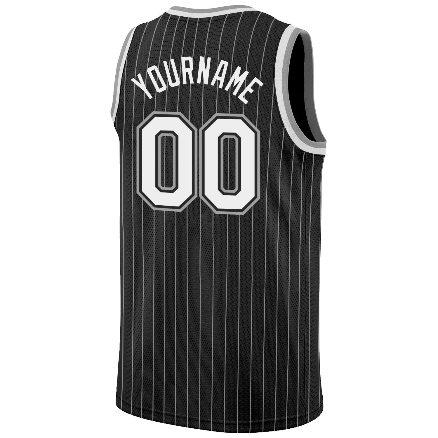 Custom Black White Pinstripe White-Gray Authentic Basketball Jersey view 6