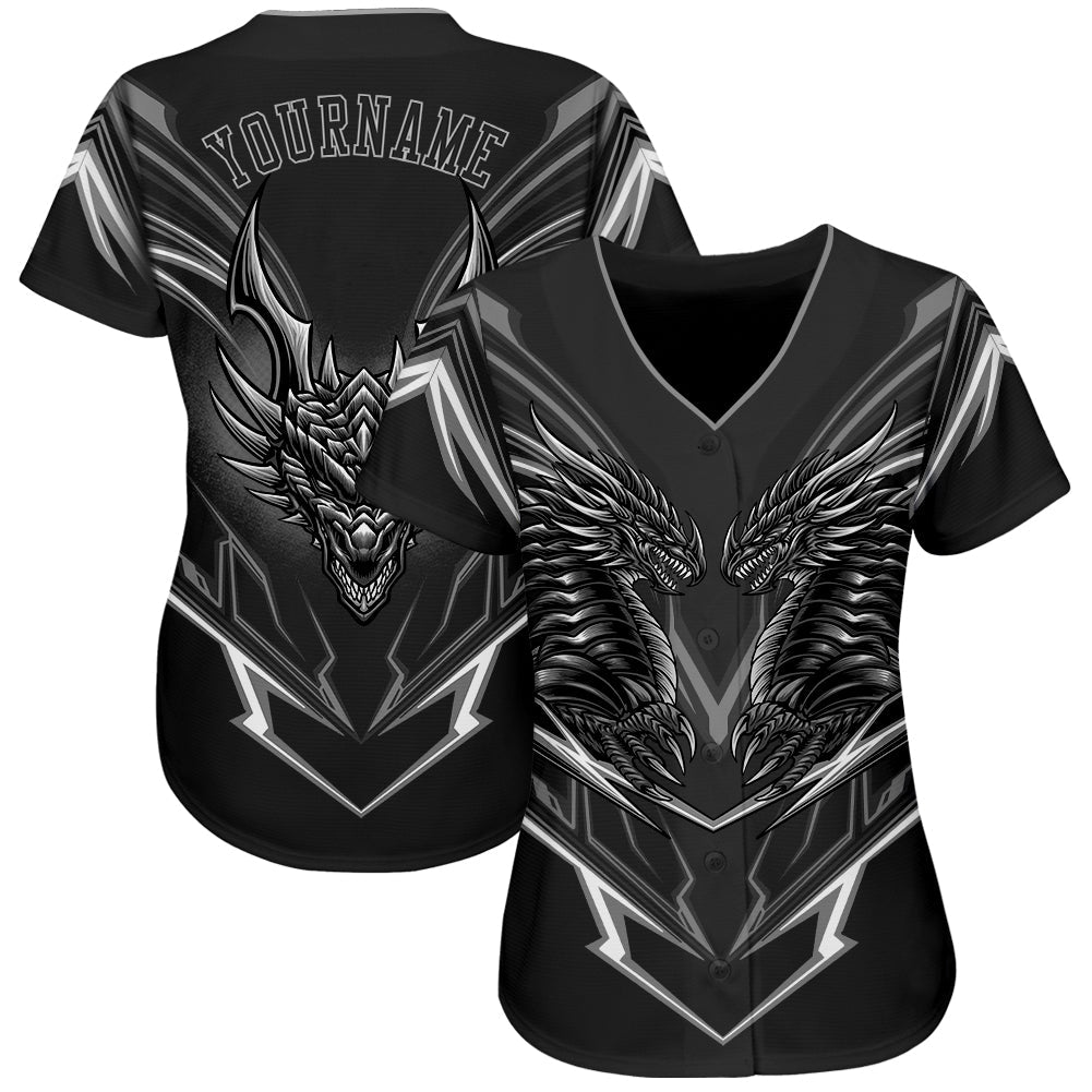Custom Black Black-Gray 3D Monster Authentic Baseball Jersey view 2