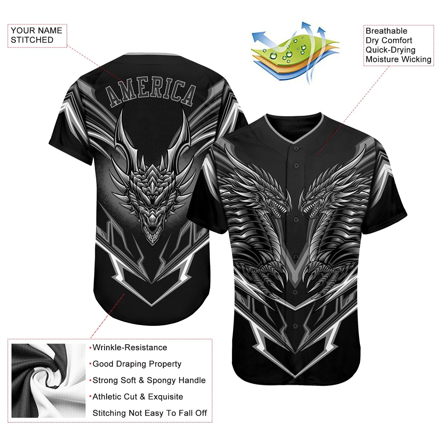 Custom Black Black-Gray 3D Monster Authentic Baseball Jersey view 3