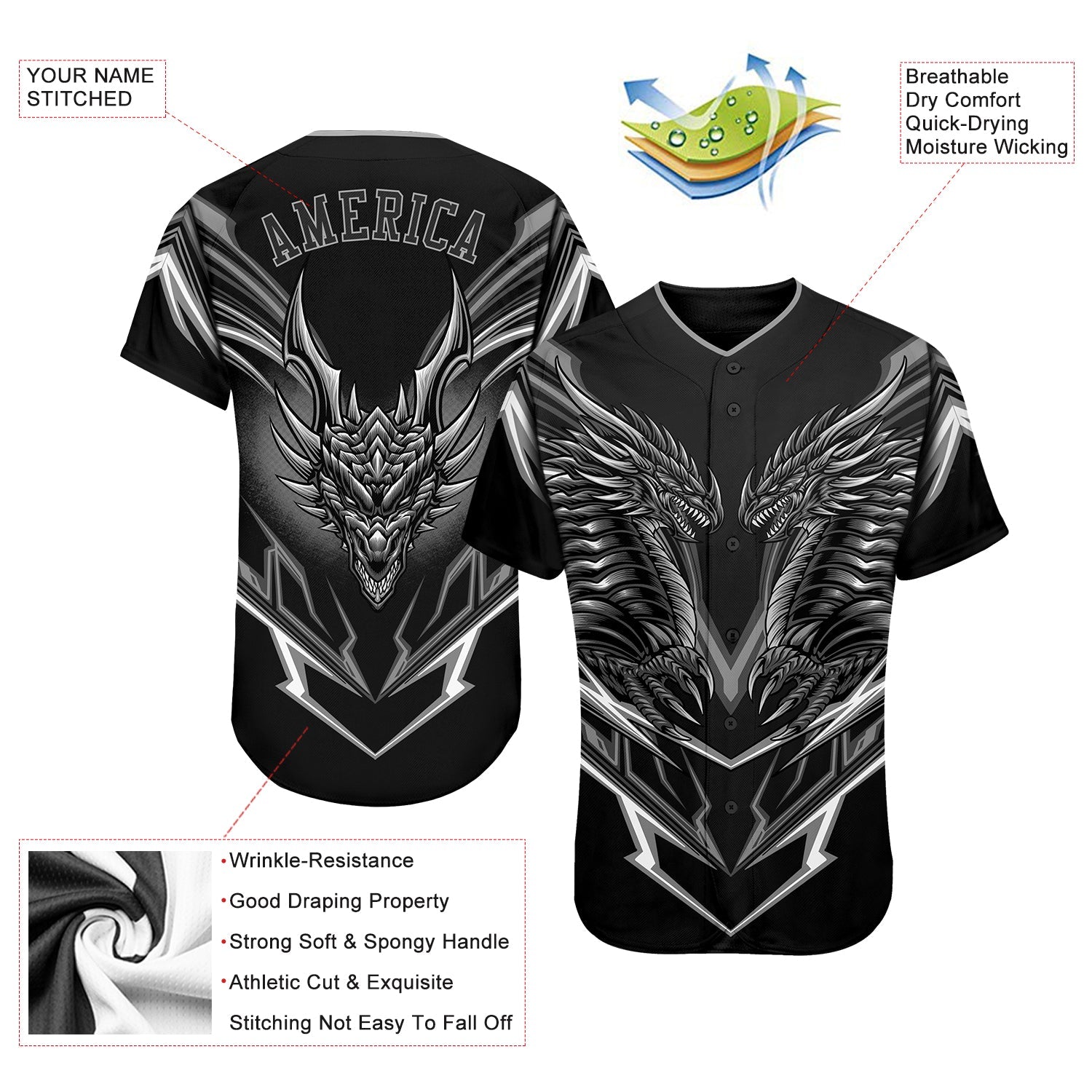 Custom Black Black-Gray 3D Monster Authentic Baseball Jersey view 3