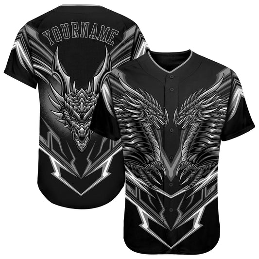 Custom Black Black-Gray 3D Monster Authentic Baseball Jersey - Main View