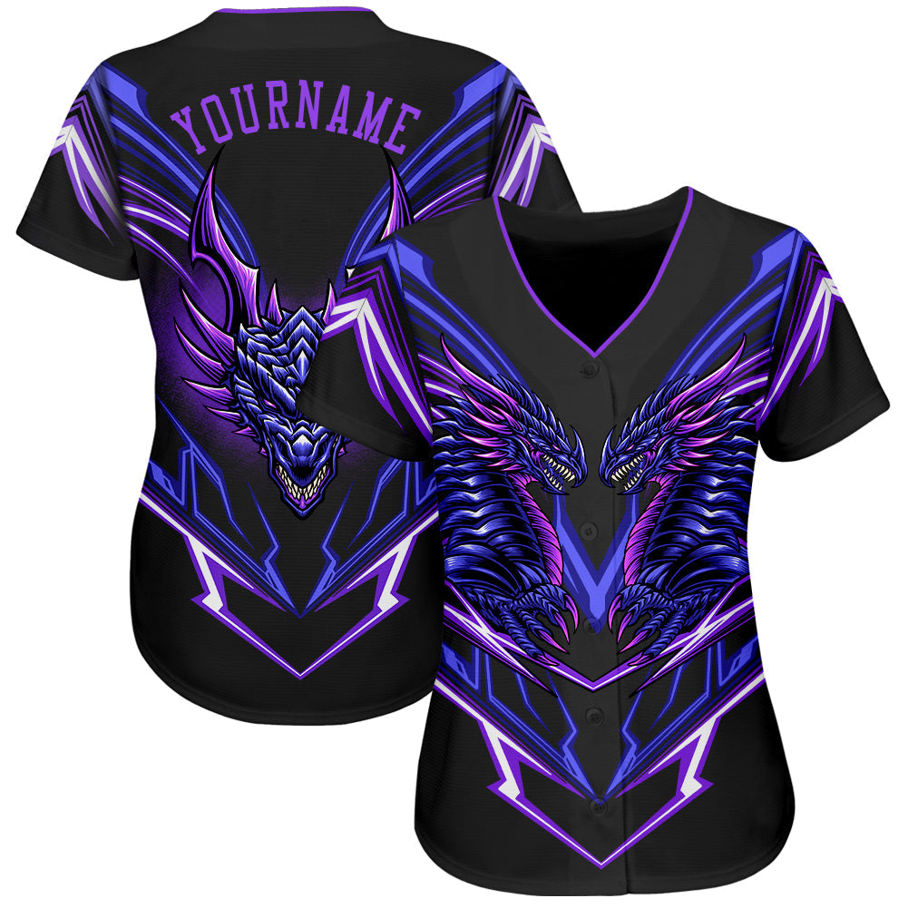 Custom Black Purple 3D Monster Authentic Baseball Jersey view 2