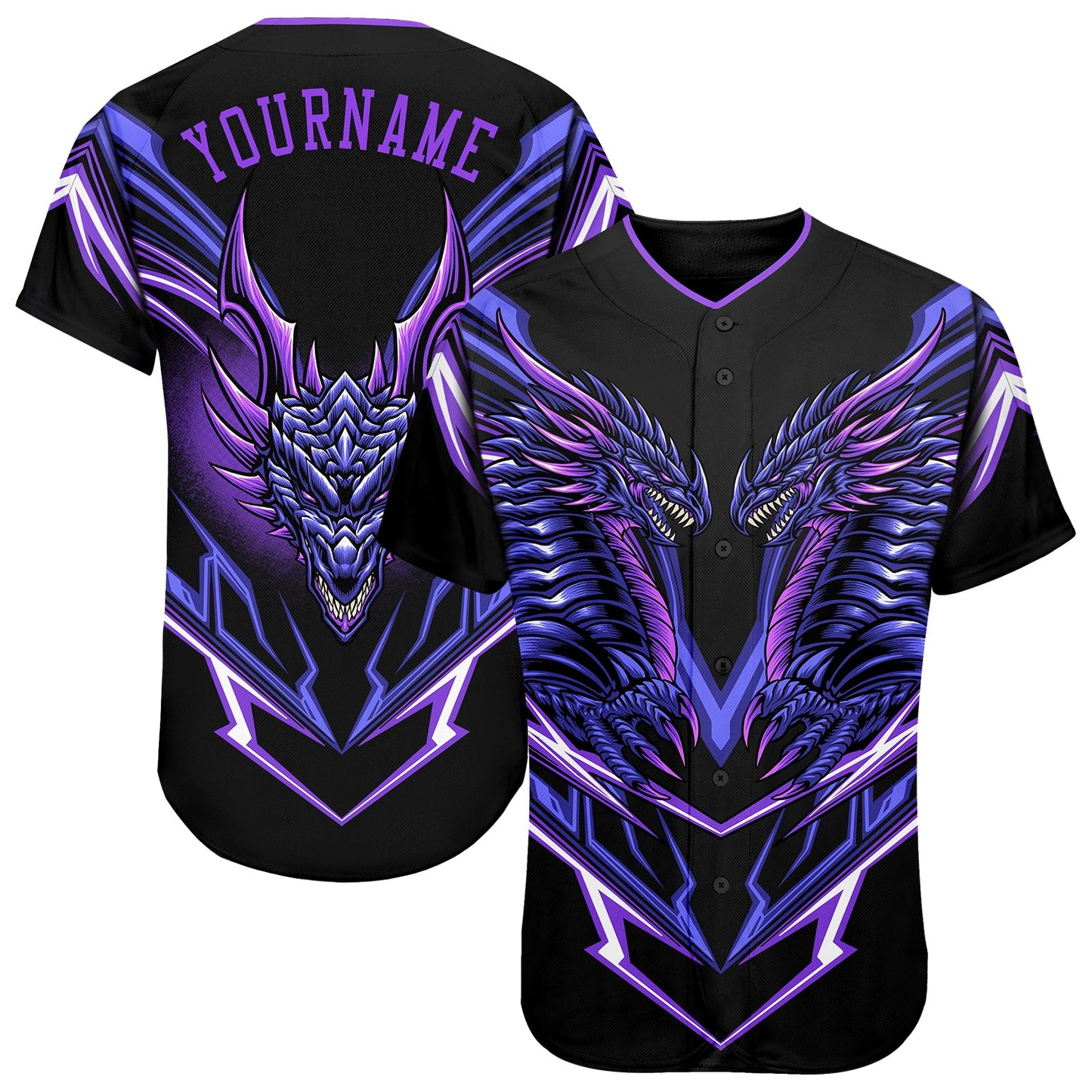 Custom Black Purple 3D Monster Authentic Baseball Jersey - Main View