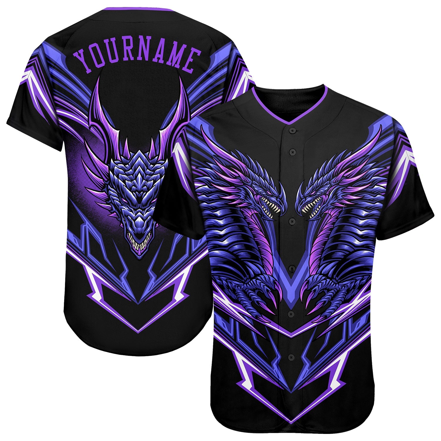 Custom Black Purple 3D Monster Authentic Baseball Jersey - Main View