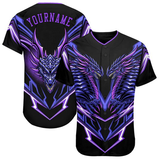 Custom Black Purple 3D Monster Authentic Baseball Jersey - Main View