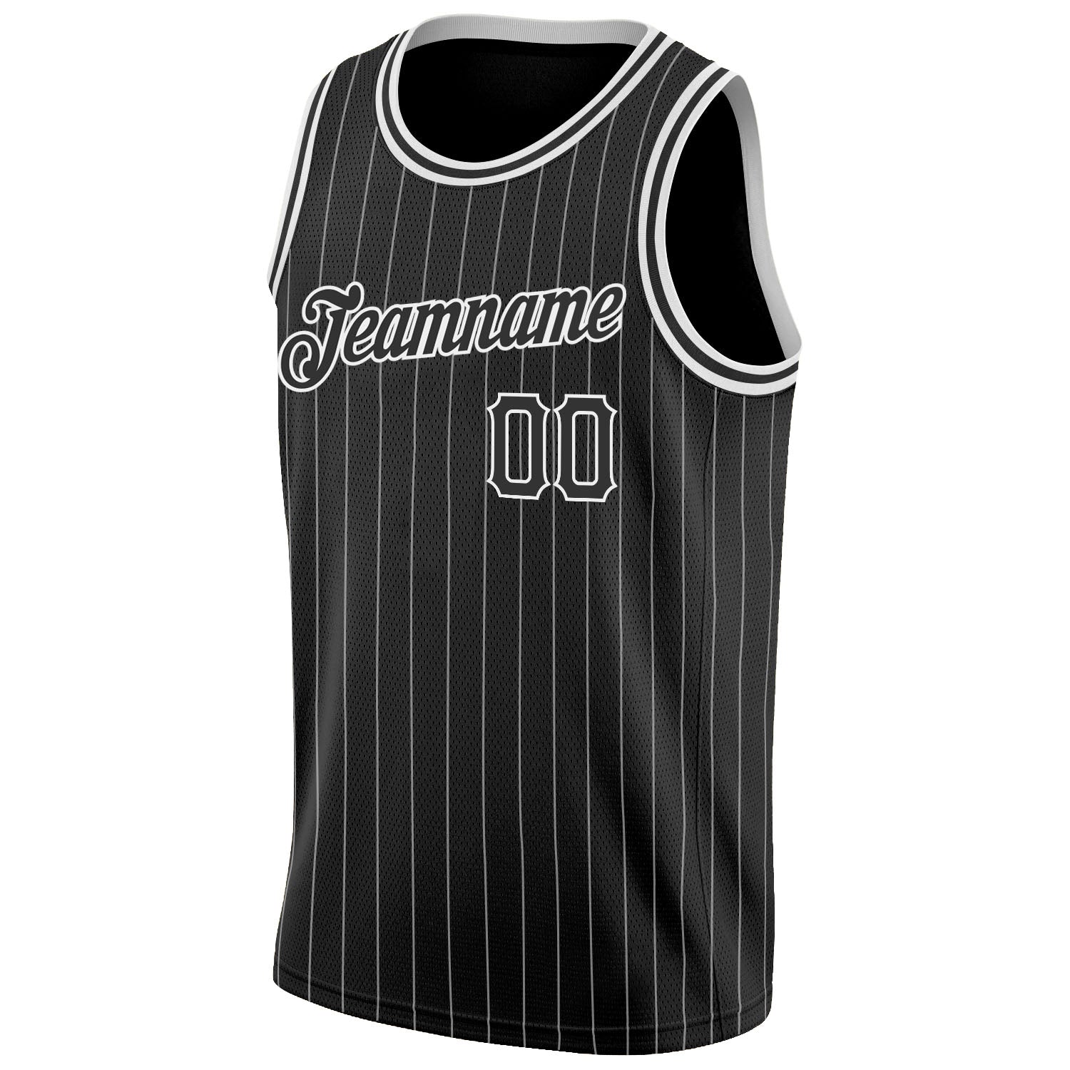 Custom Black White Pinstripe Black-White Authentic Basketball Jersey view 5
