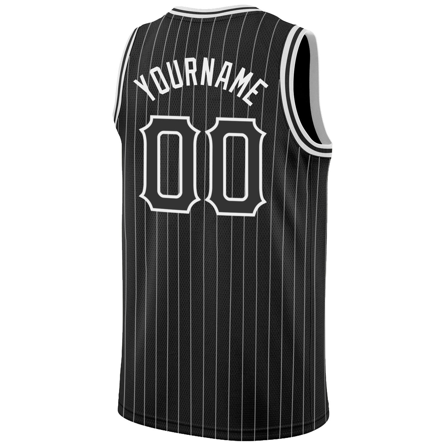 Custom Black White Pinstripe Black-White Authentic Basketball Jersey view 6