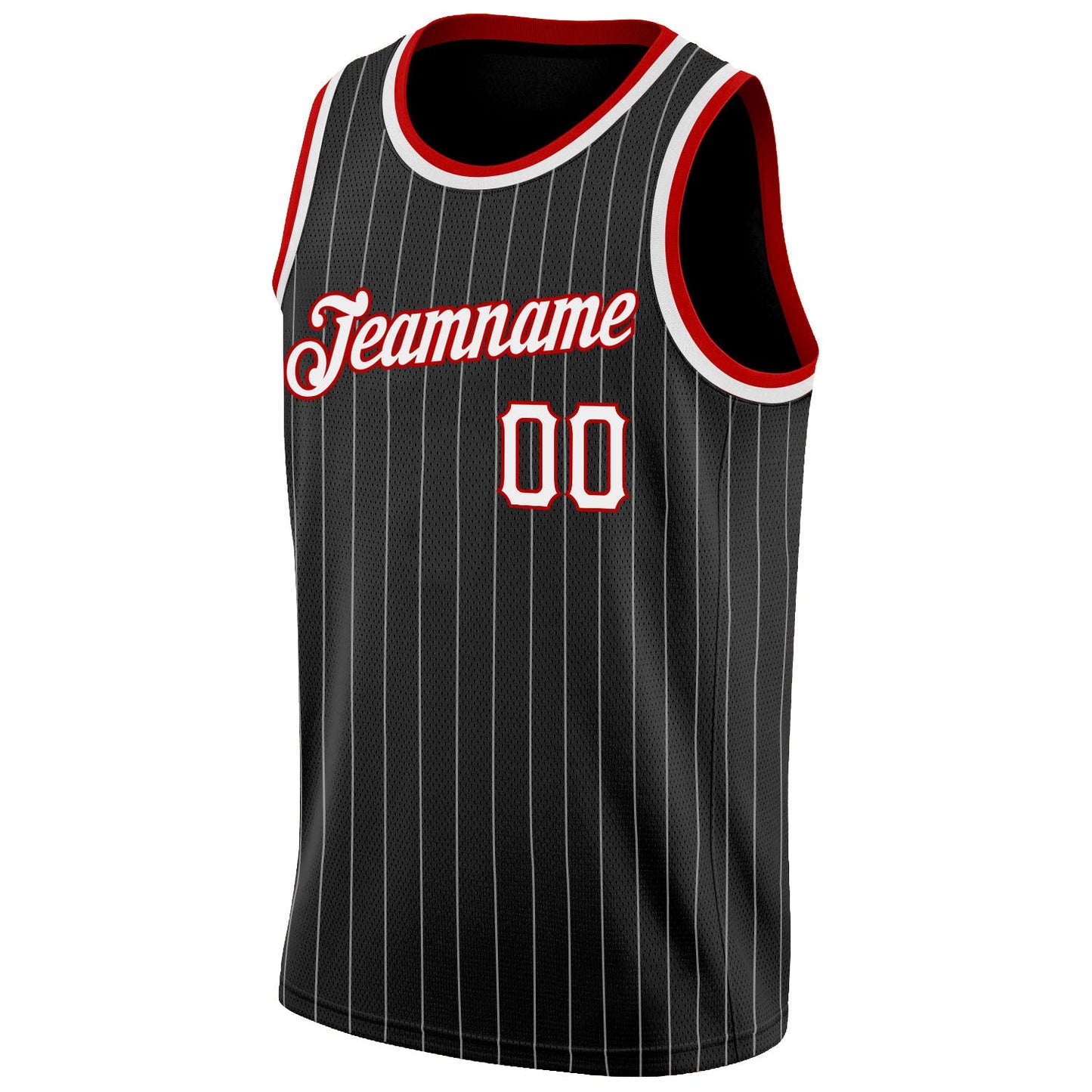 Custom Black White Pinstripe White-Red Authentic Basketball Jersey view 5
