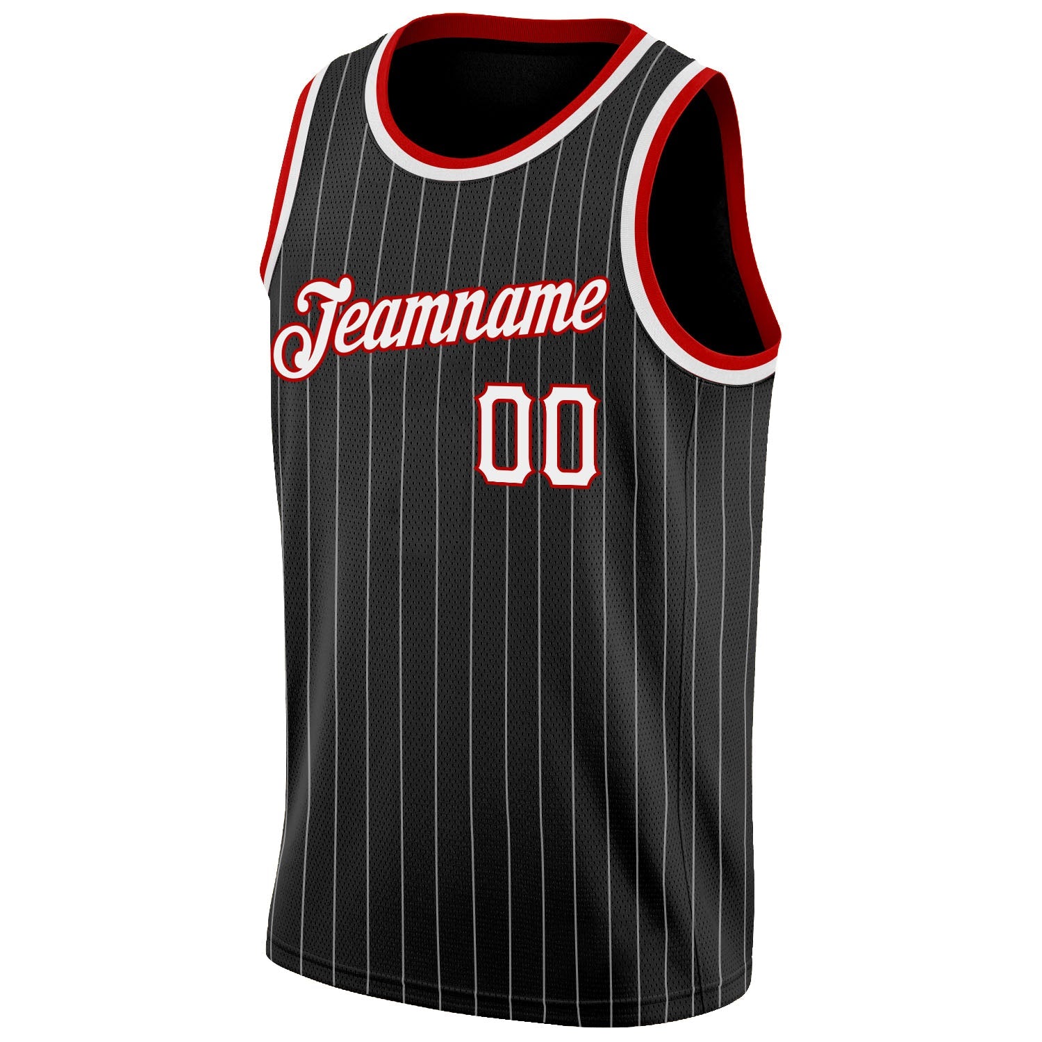 Custom Black White Pinstripe White-Red Authentic Basketball Jersey view 5