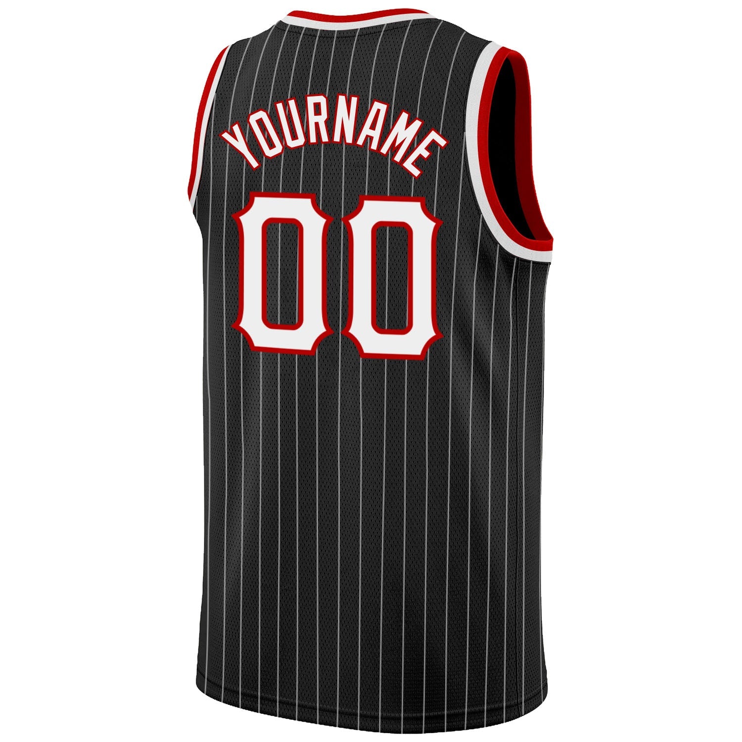 Custom Black White Pinstripe White-Red Authentic Basketball Jersey view 6