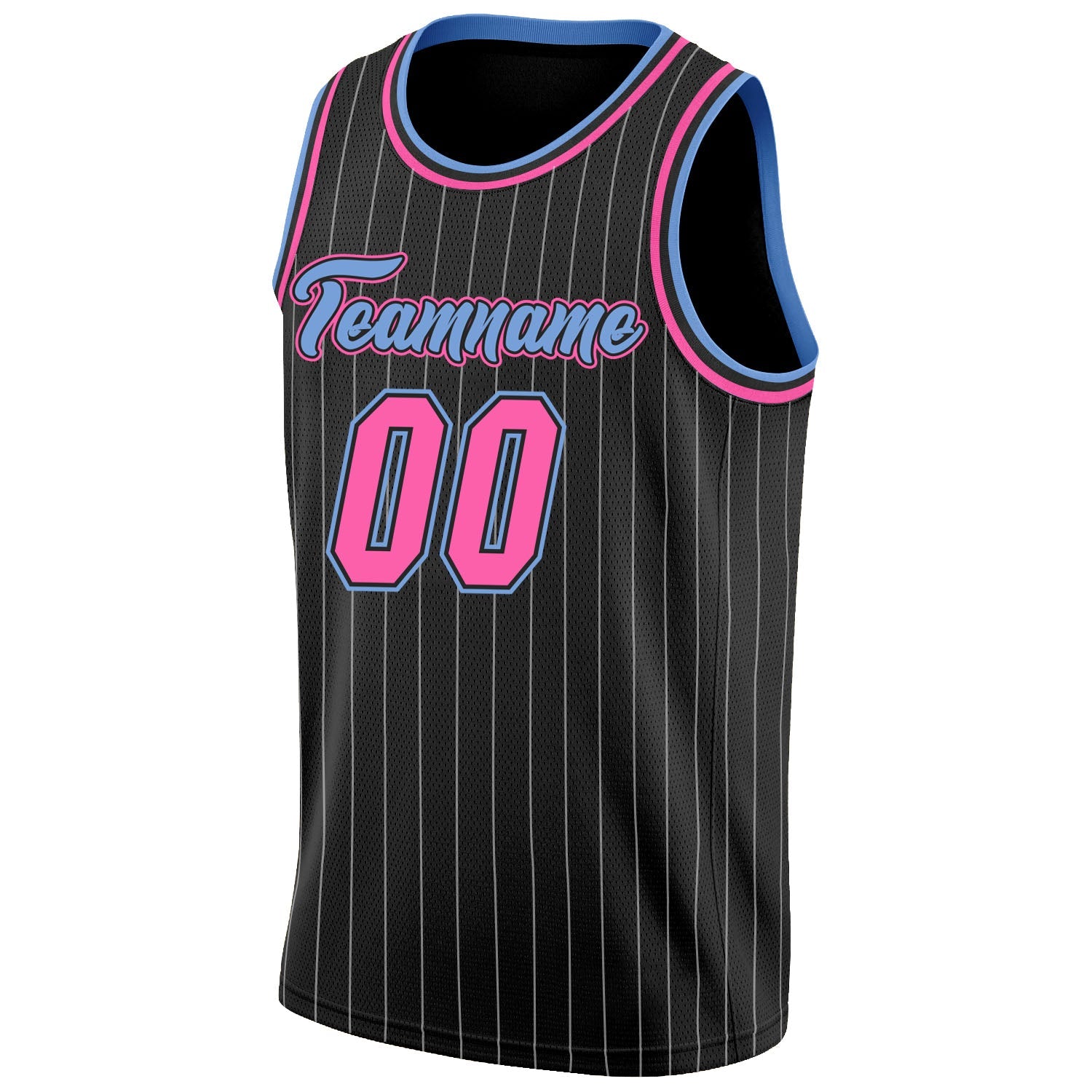 Custom Black White Pinstripe Pink-Light Blue Authentic Basketball Jersey view 6